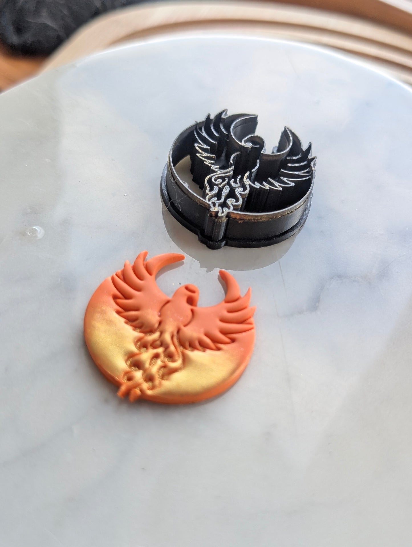 Phoenix Rising Over Moon -  Sharp Embossed Earring Clay Cutter