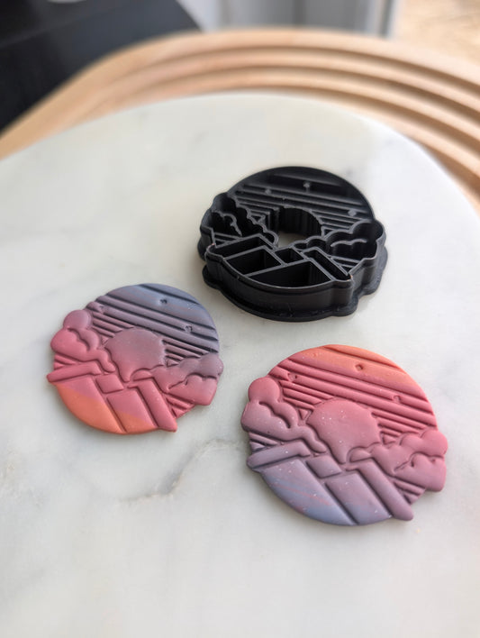 Mountain Scene Night Sky in Circle Embossed Sharp Cutter for Clay and More