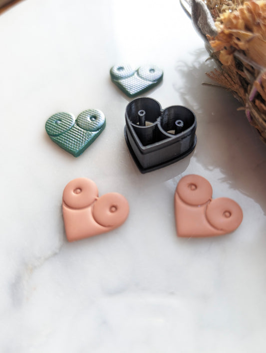 Smaller Boob Heart  - Embossed Sharp Clay Cutter