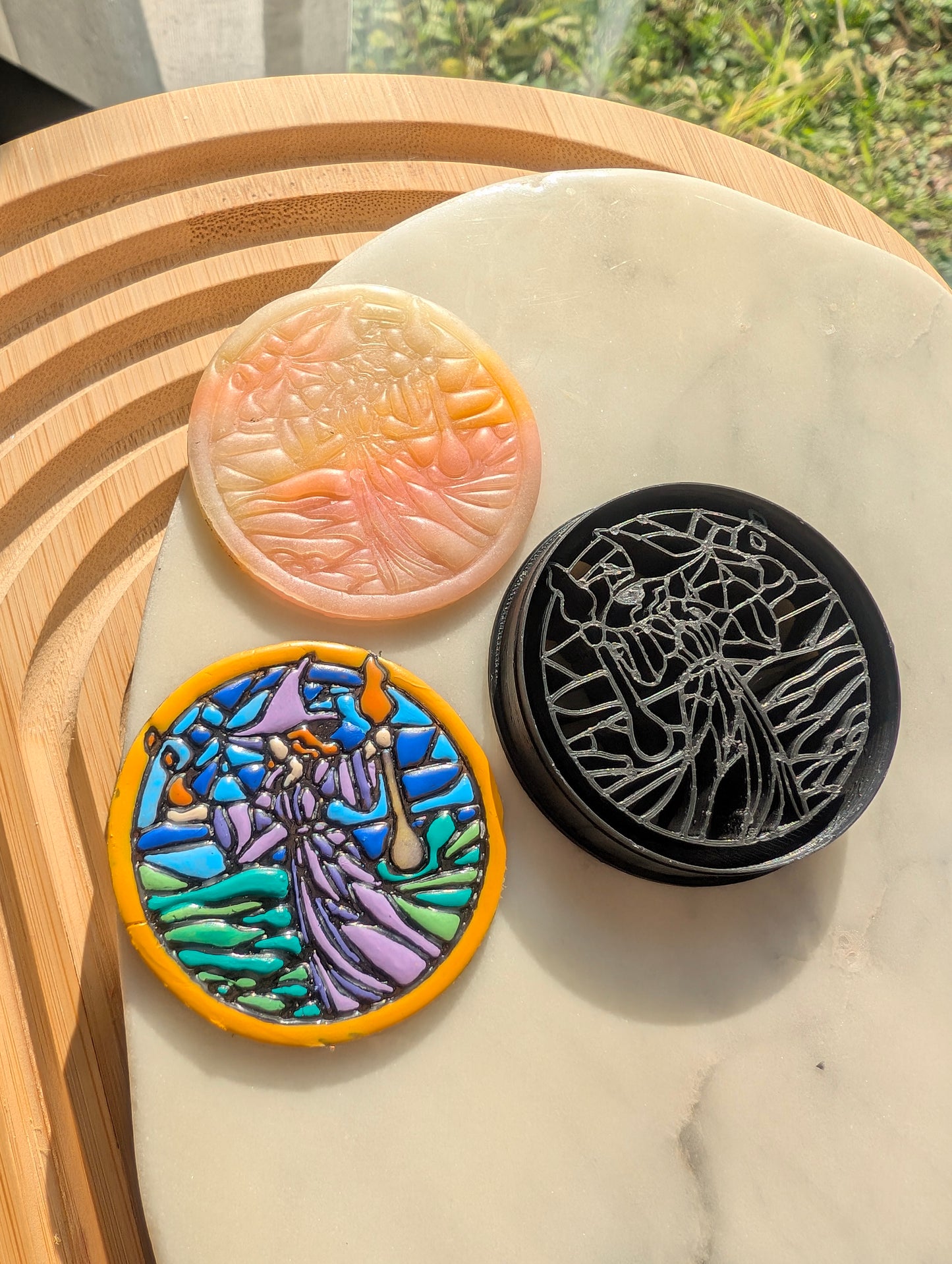 Stained Glass Witch on Simple Background Sharp Clay Cutter