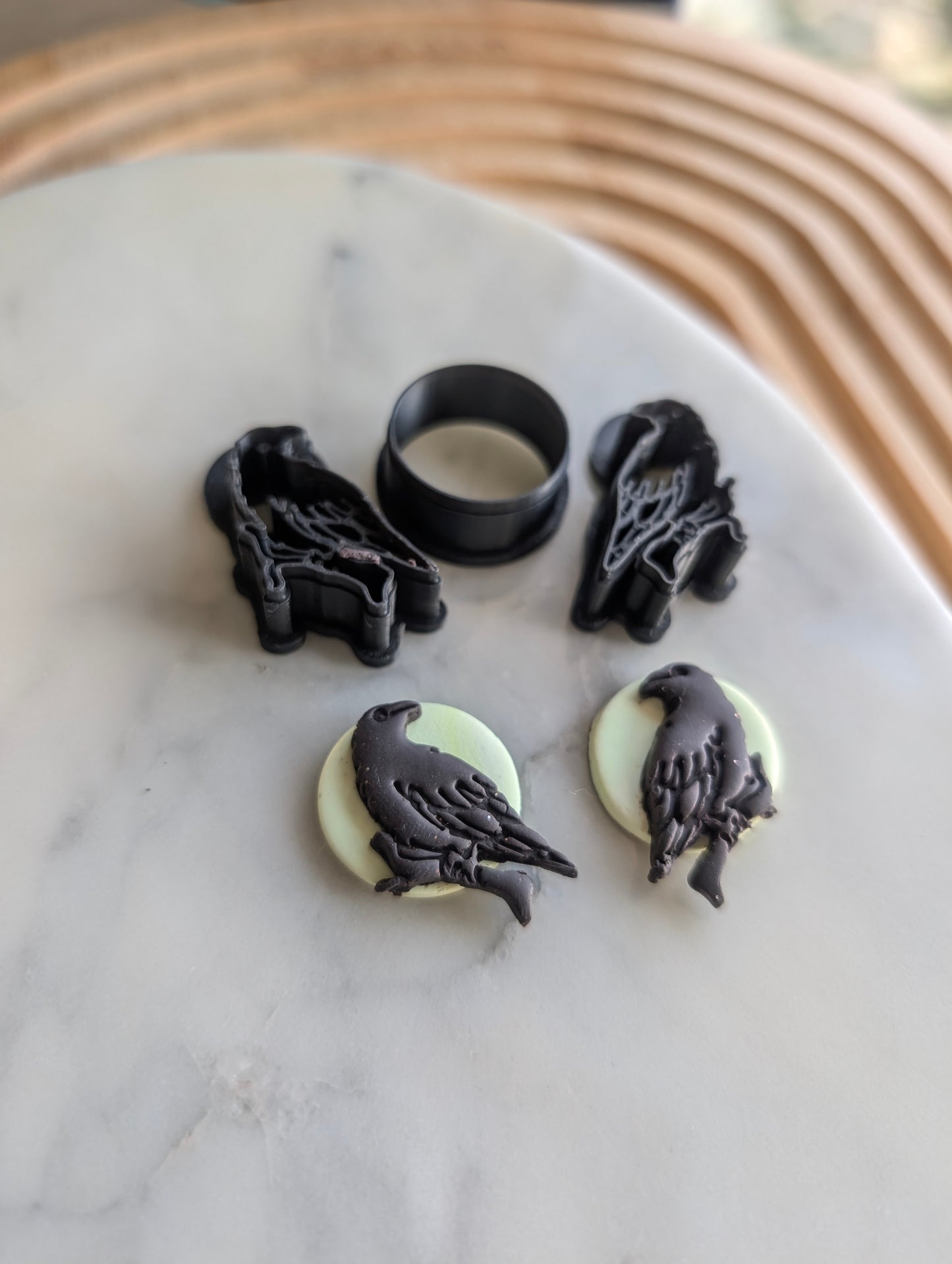 Small Raven on Branch and Full Moon Sharp Clay Cutter