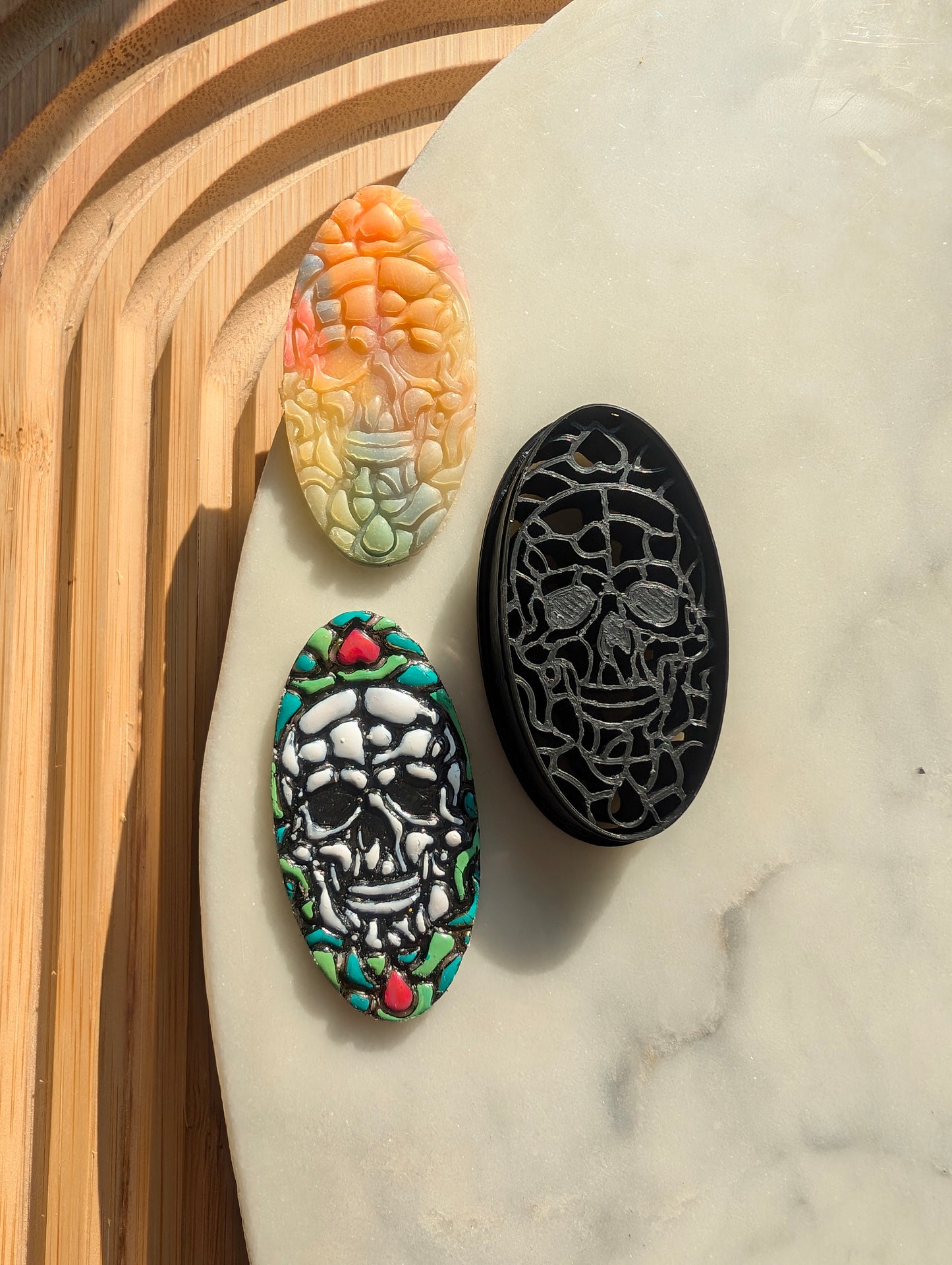 Stained Glass Skull on Oval Background Sharp Clay Cutter