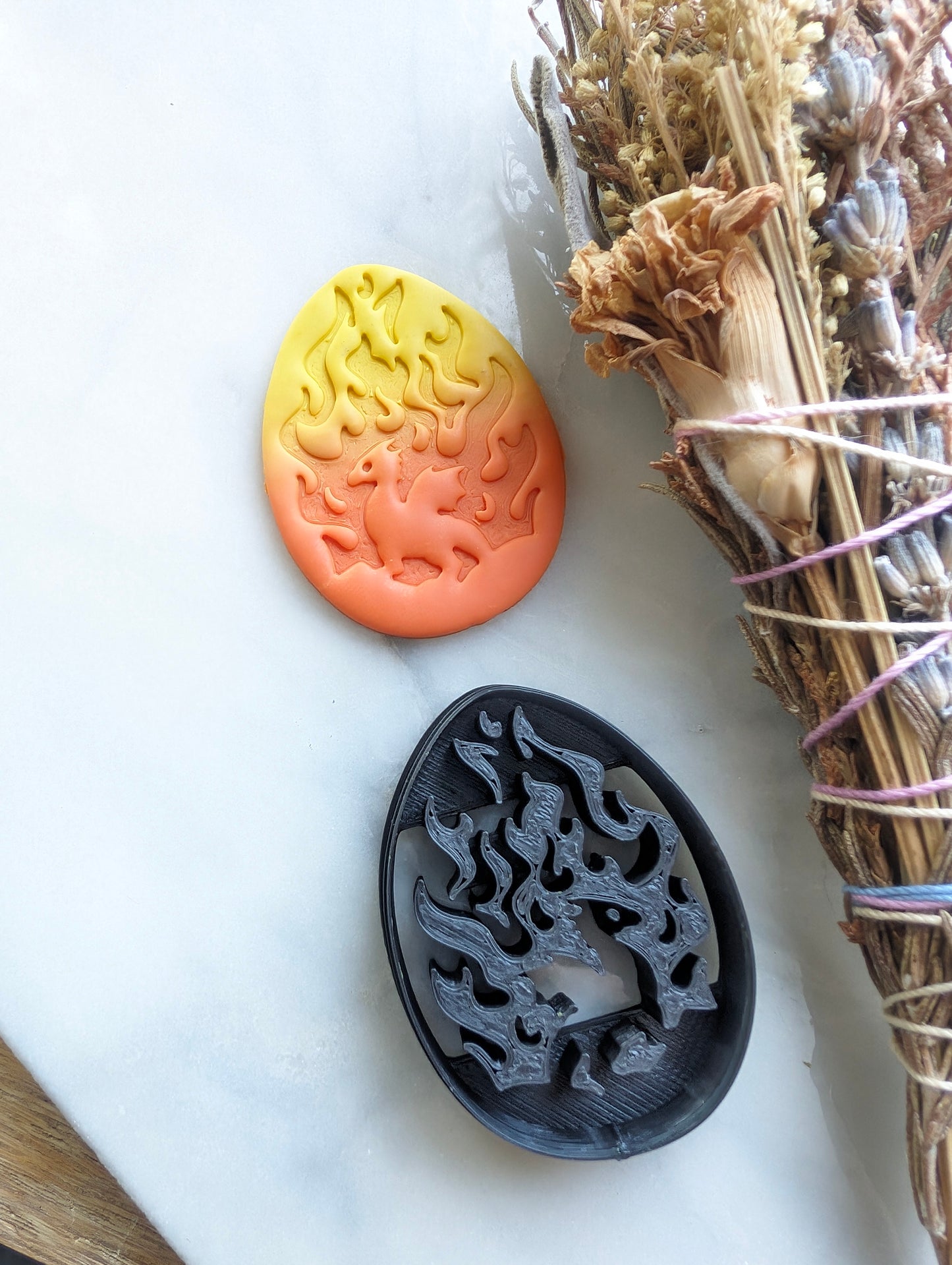 Fire and Dragon in Egg Shape Embossed Sharp Clay Cutter