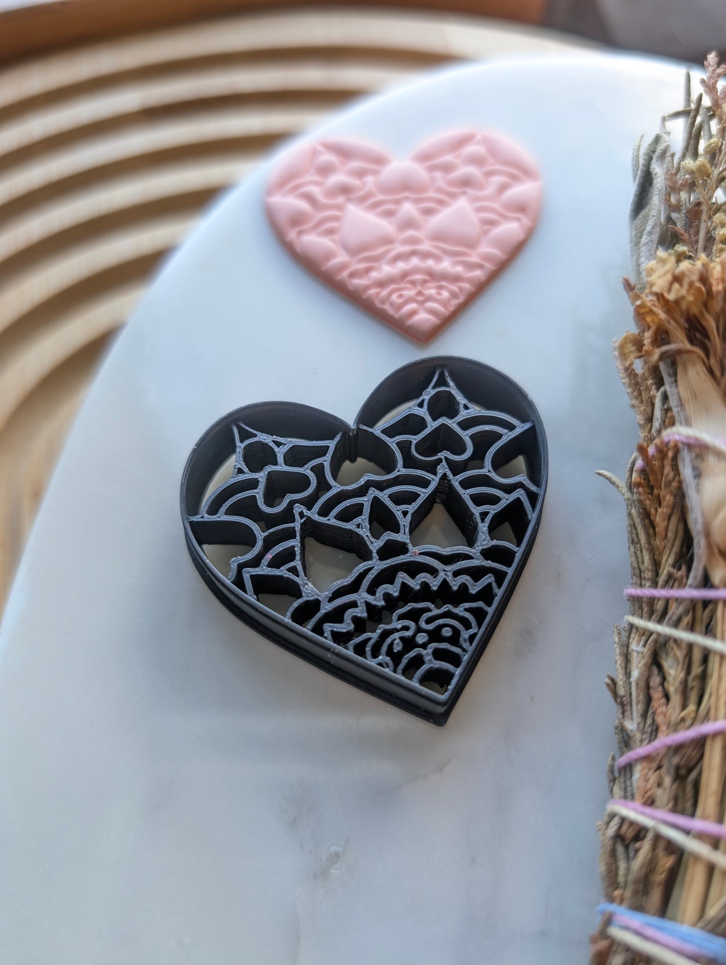 Mandala Print Heart Sharp Clay Cutter