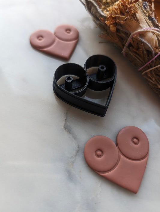 Larger Boob Heart  - Embossed Sharp Clay Cutter