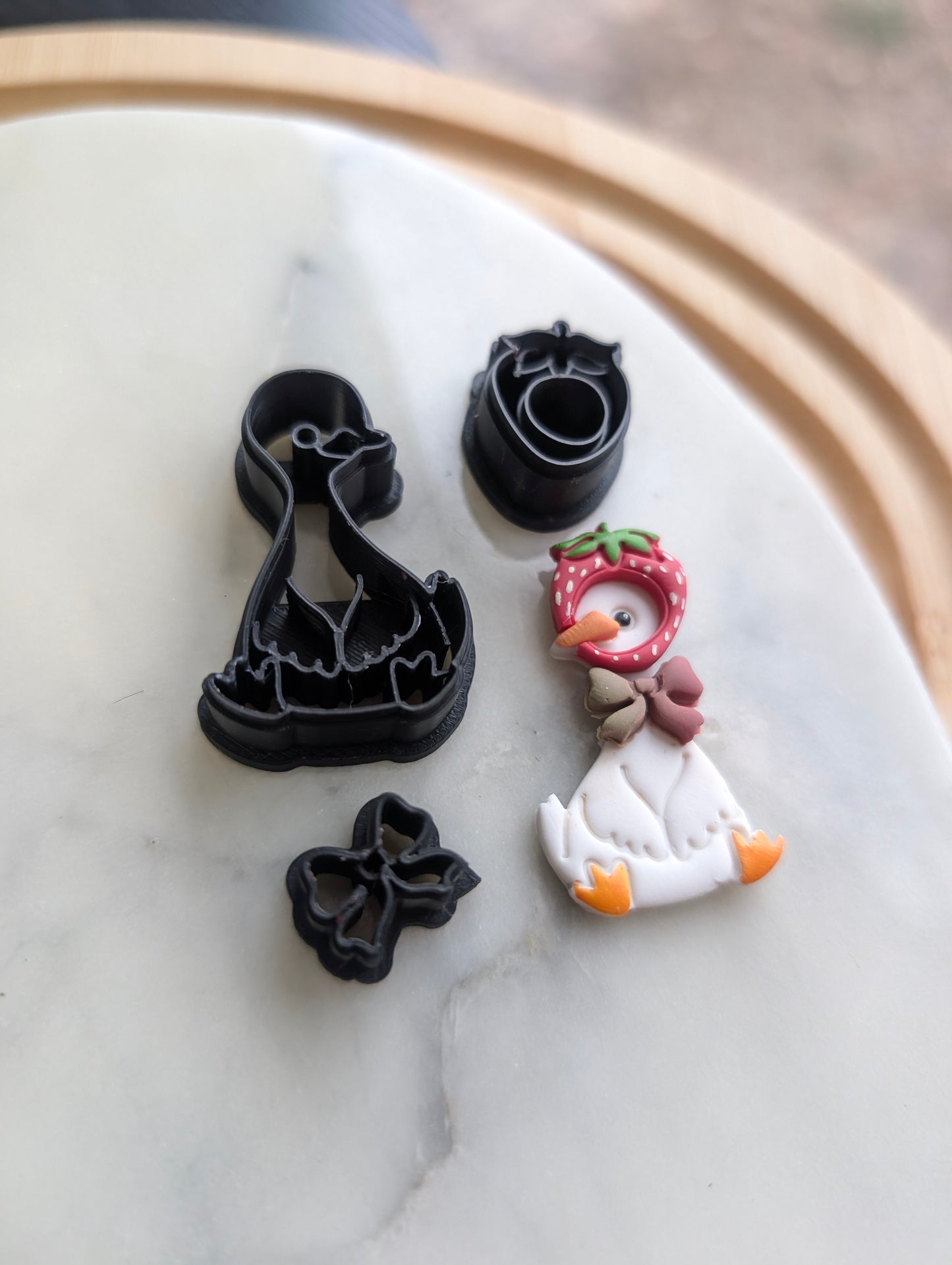 Goose Wearing a Strawberry Hat 3 Piece Sharp Clay Cutter