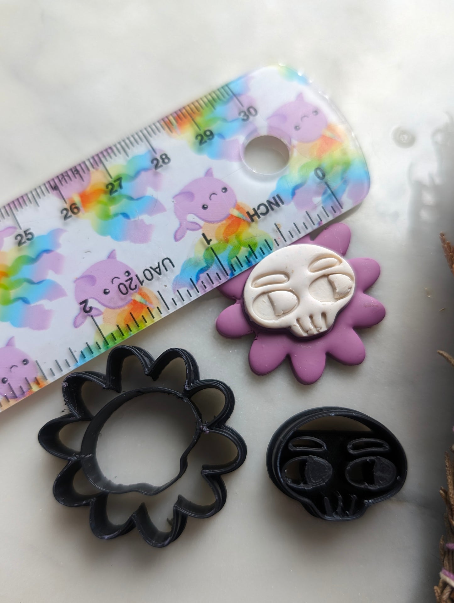 2 Piece Doodle Skull in Flower Sharp Clay Cutter