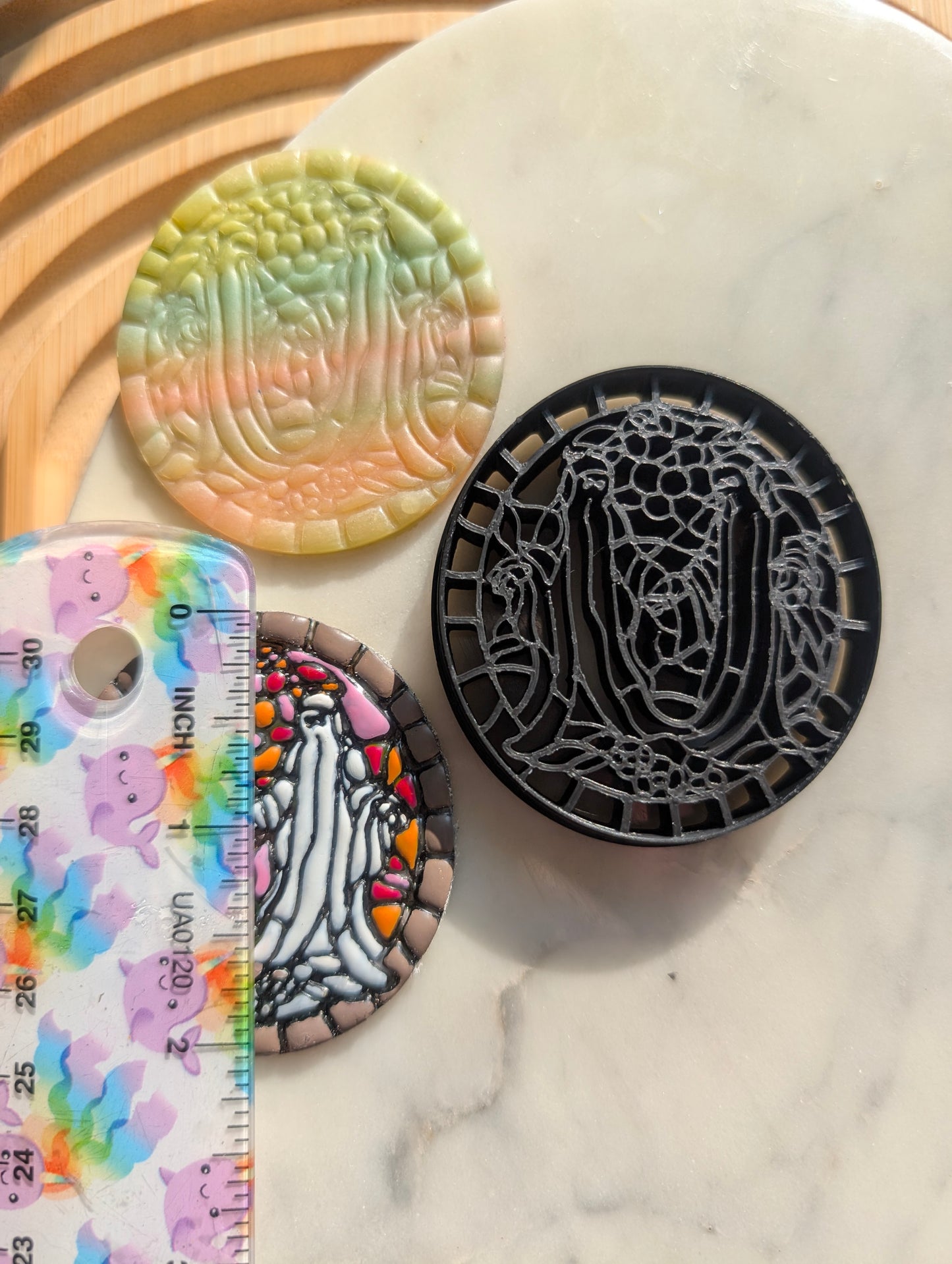 Stained Glass Ghost Couple on Simple Background Sharp Clay Cutter