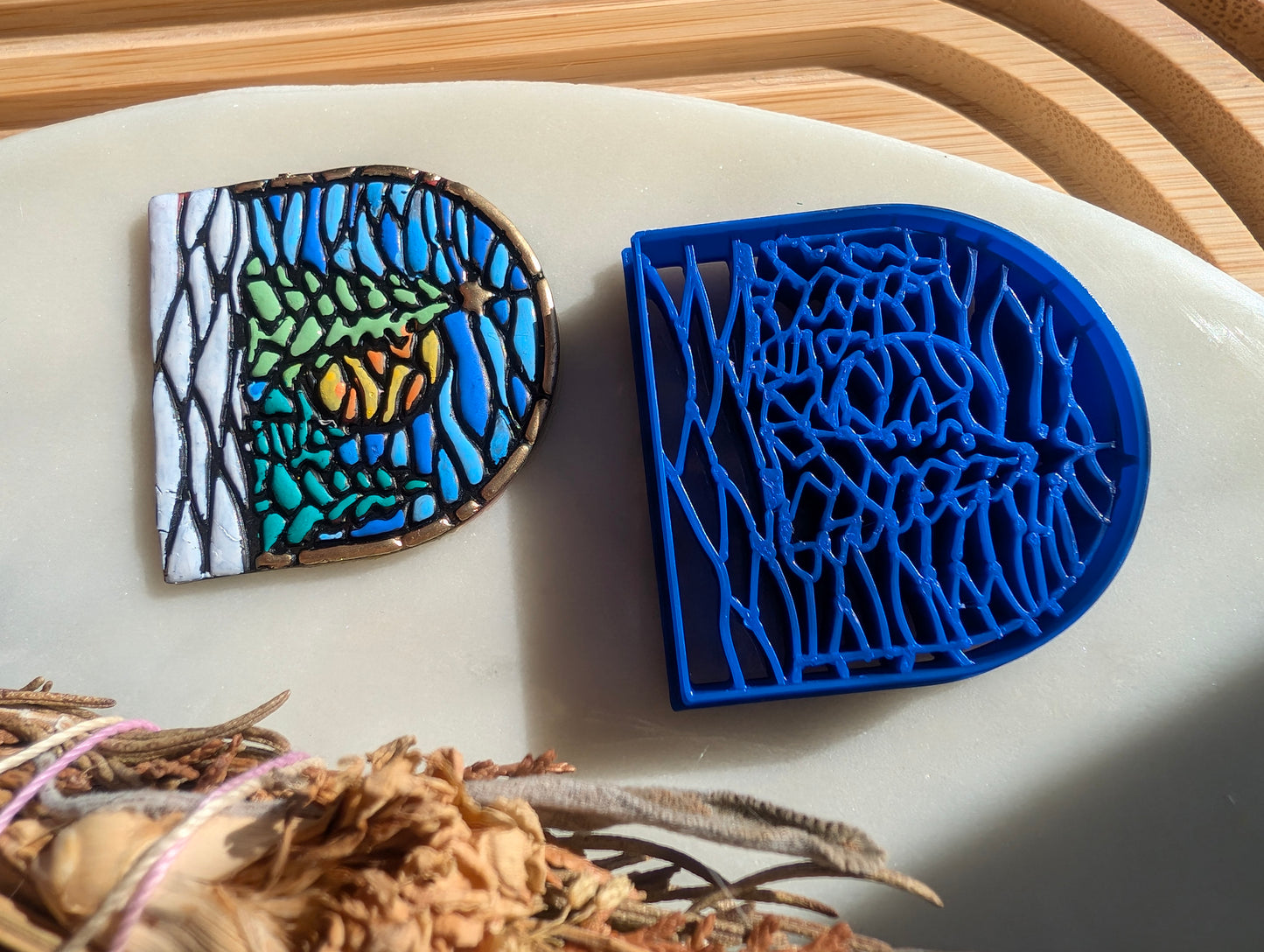 Stained Glass Christmas Trees on Simple Background Sharp Clay Cutter