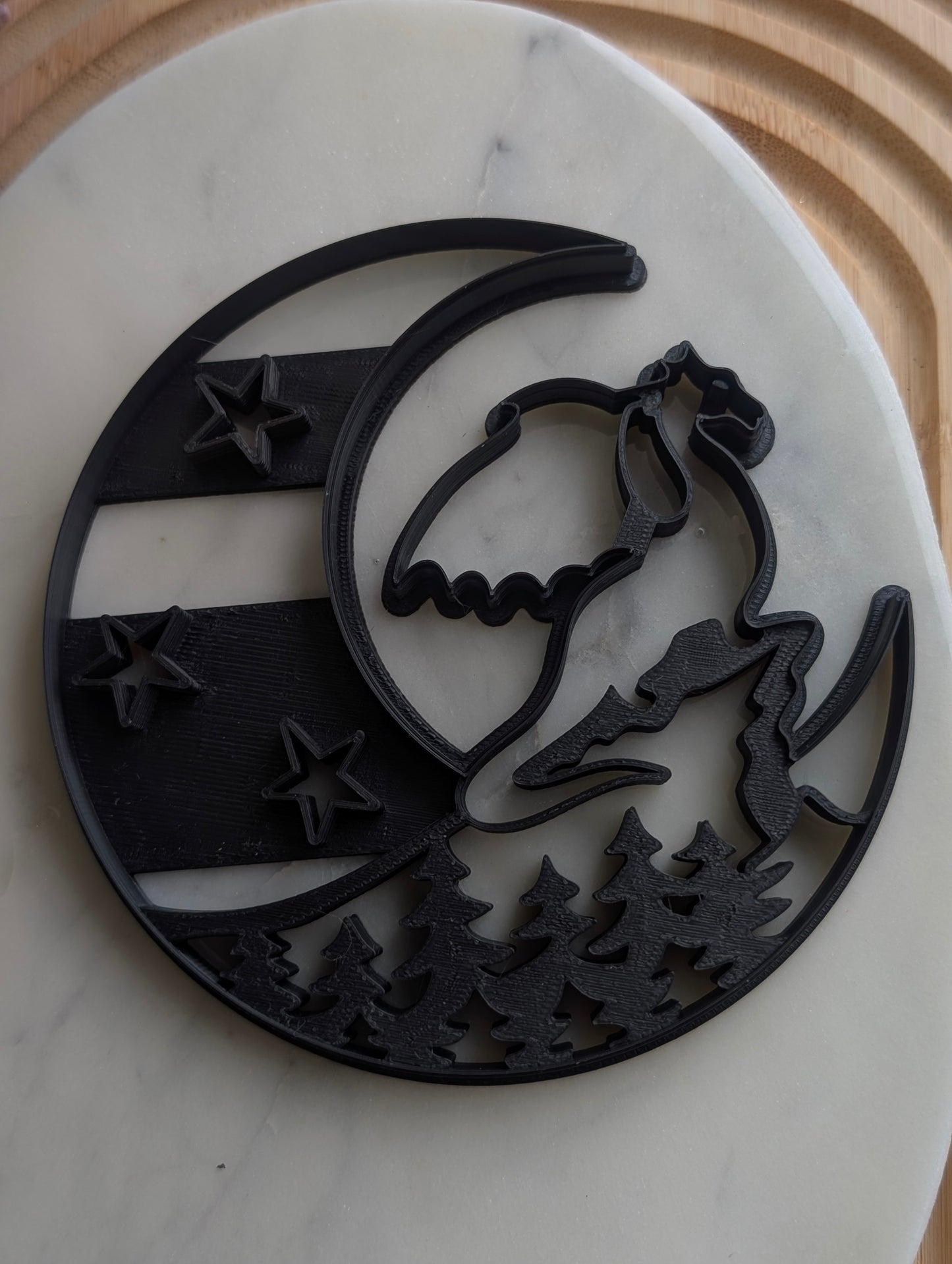 XL Dragon on Cliff Edge in Crescent Moon WALL HANGING Sharp Clay Cutter