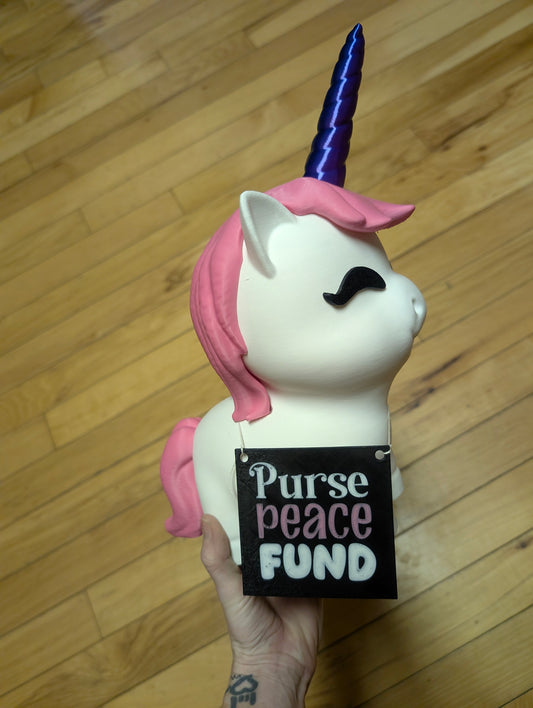 Purse Peace Fund Unicorn Bank with Pink Hair and Shiny Rainbow Horn