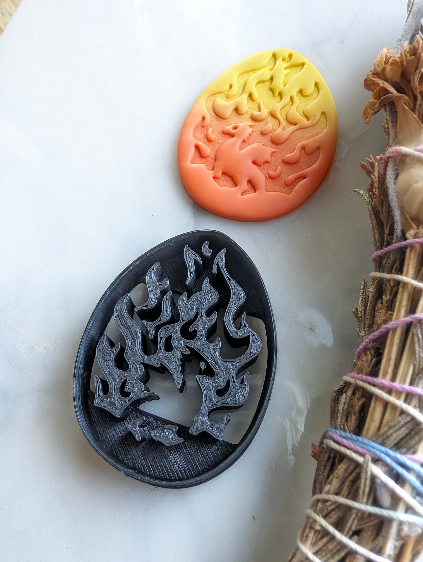 Fire and Dragon in Egg Shape Embossed Sharp Clay Cutter