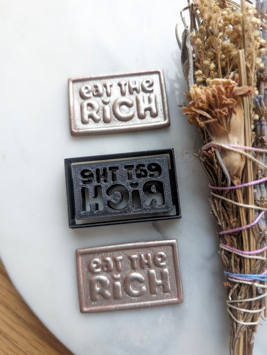 Eat The Rich Text Embossed Sharp Clay Cutter