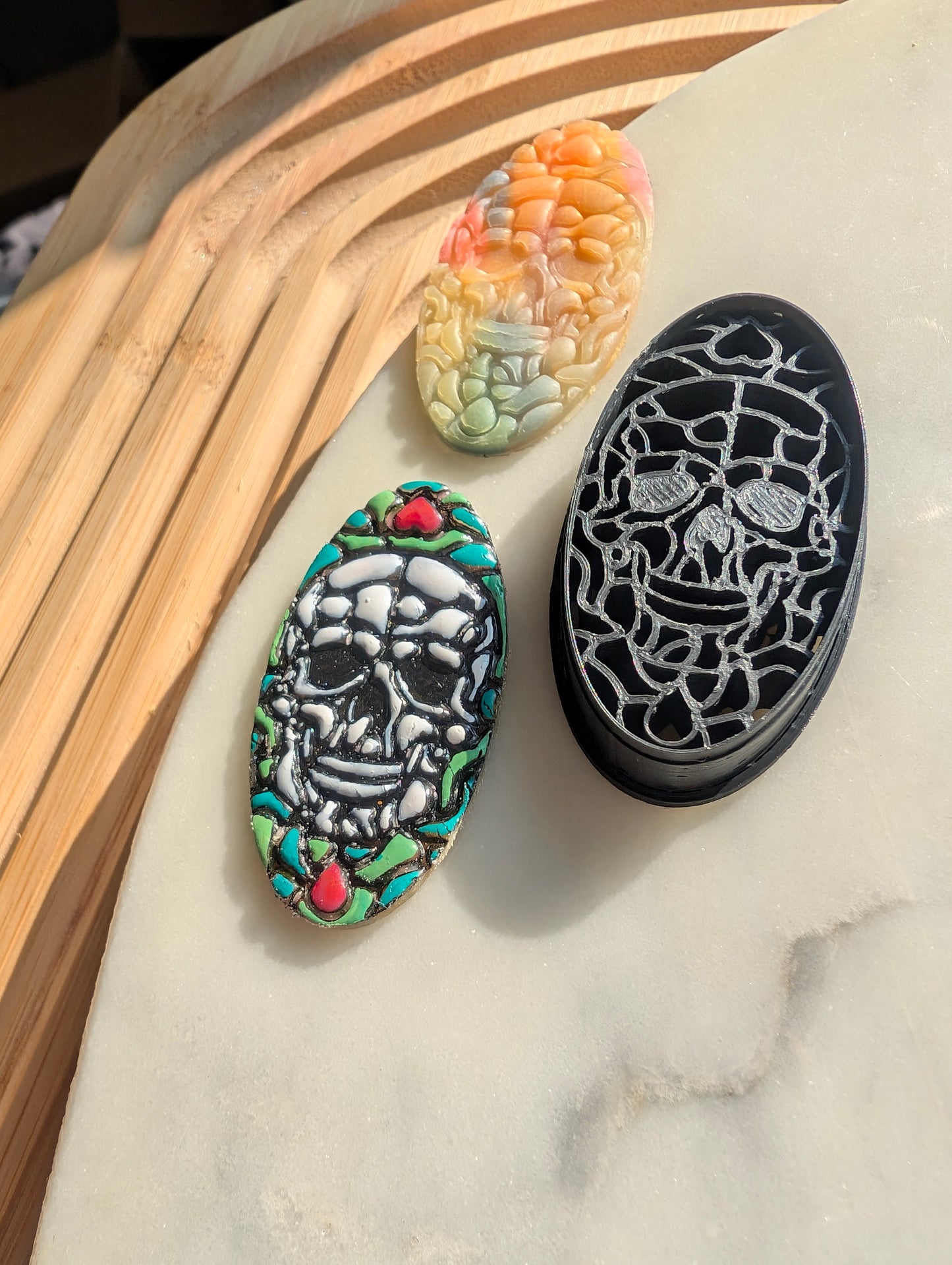 Stained Glass Skull on Oval Background Sharp Clay Cutter