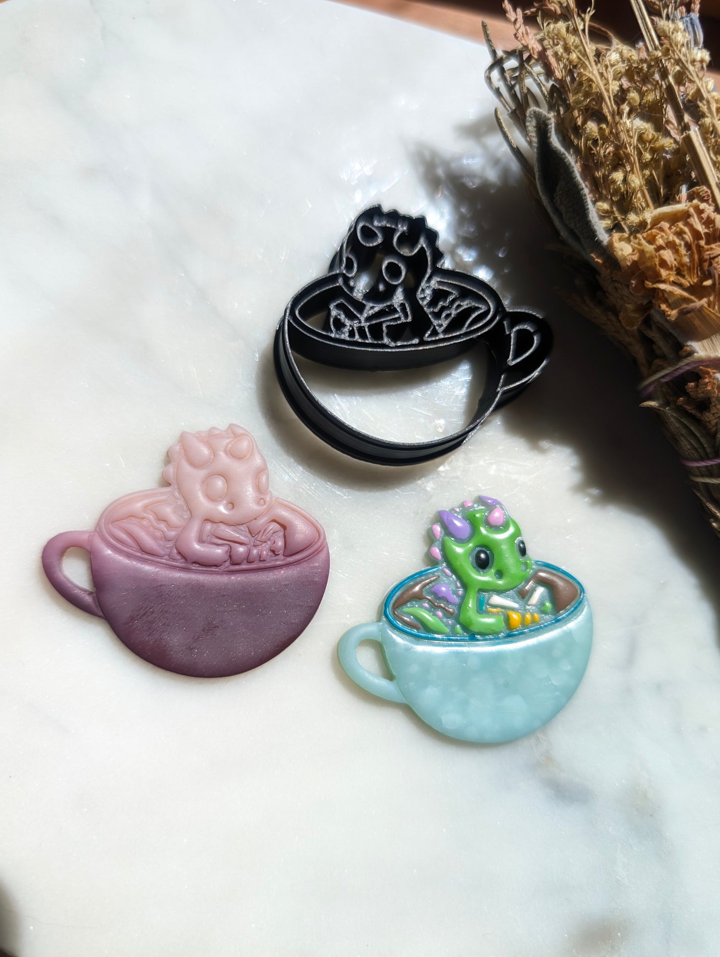 Dragon Reading in a Teacup Sharp Clay Cutter