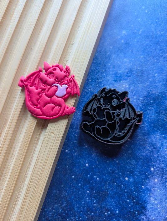 Chibi Dragon Licking a Heart Sharp Clay Cutter