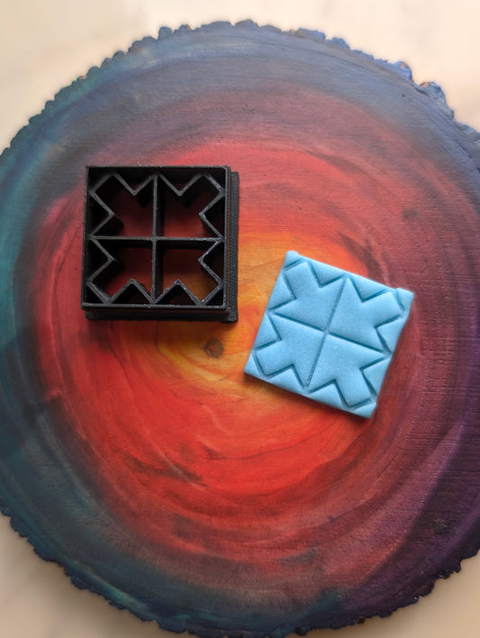 Quilt Square Pattern Inspired Arrows Inward - Embossed Sharp Clay Cutter