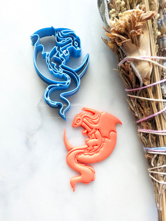 Larger Dragon on Crescent Moon Embossed Sharp Clay Cutter