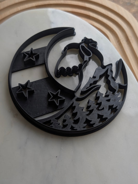 XL Dragon on Cliff Edge in Crescent Moon WALL HANGING Sharp Clay Cutter