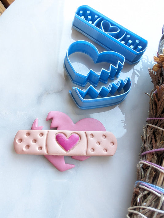 3-Piece Broken Heart with Bandage Sharp Clay Cutter
