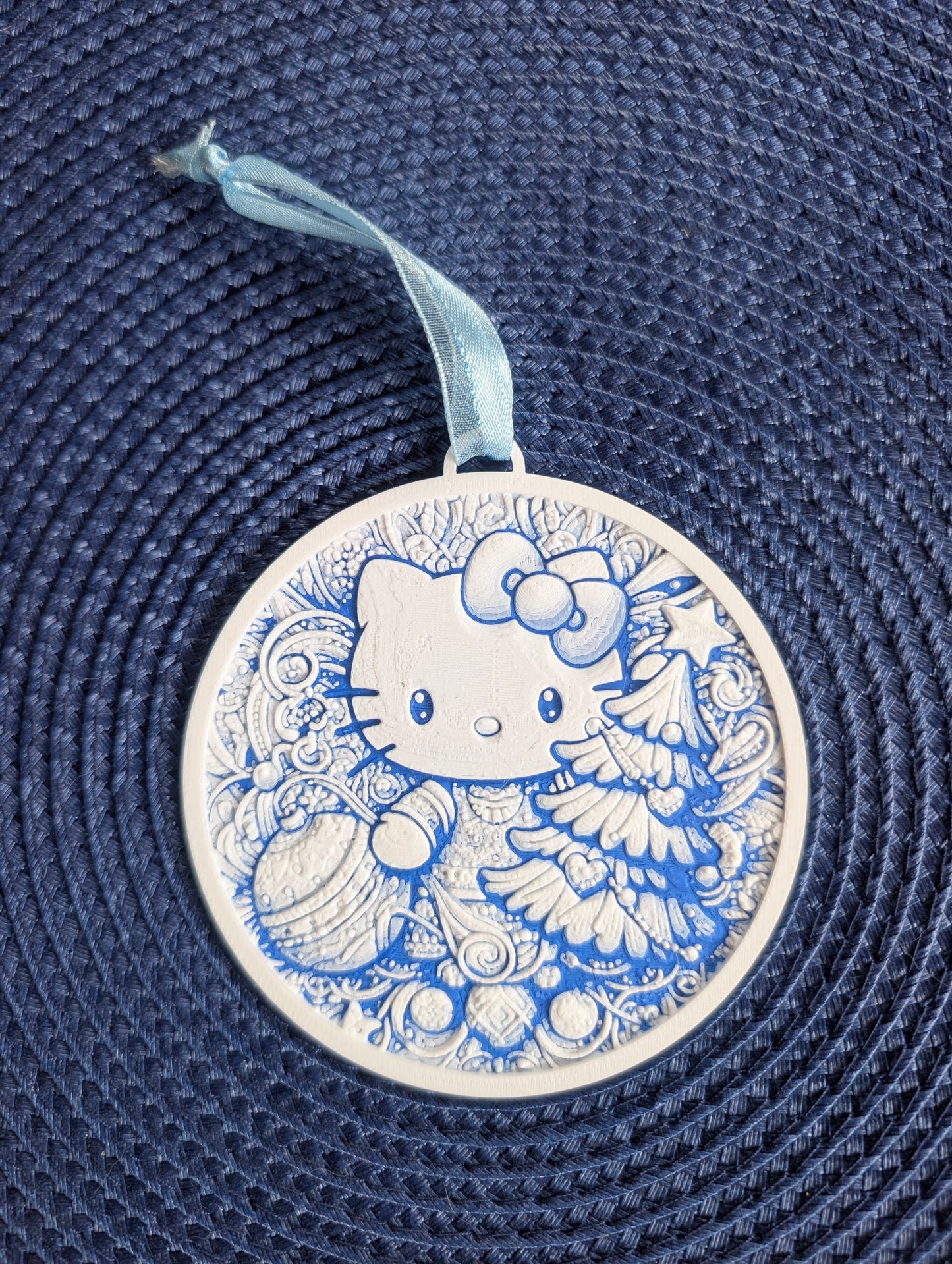 Kitty on Blue Holiday Ornament