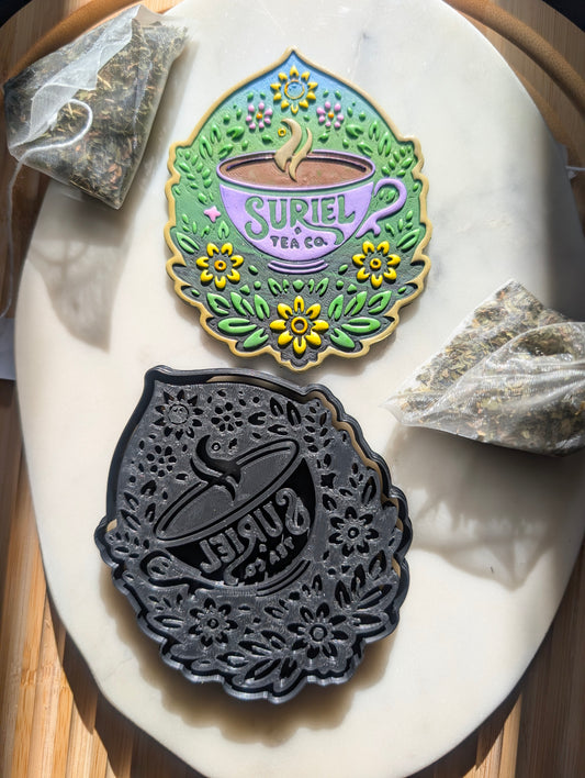 Suriel Tea Co Floral Teacup Badge Wall Hanger Sharp Clay Cutter