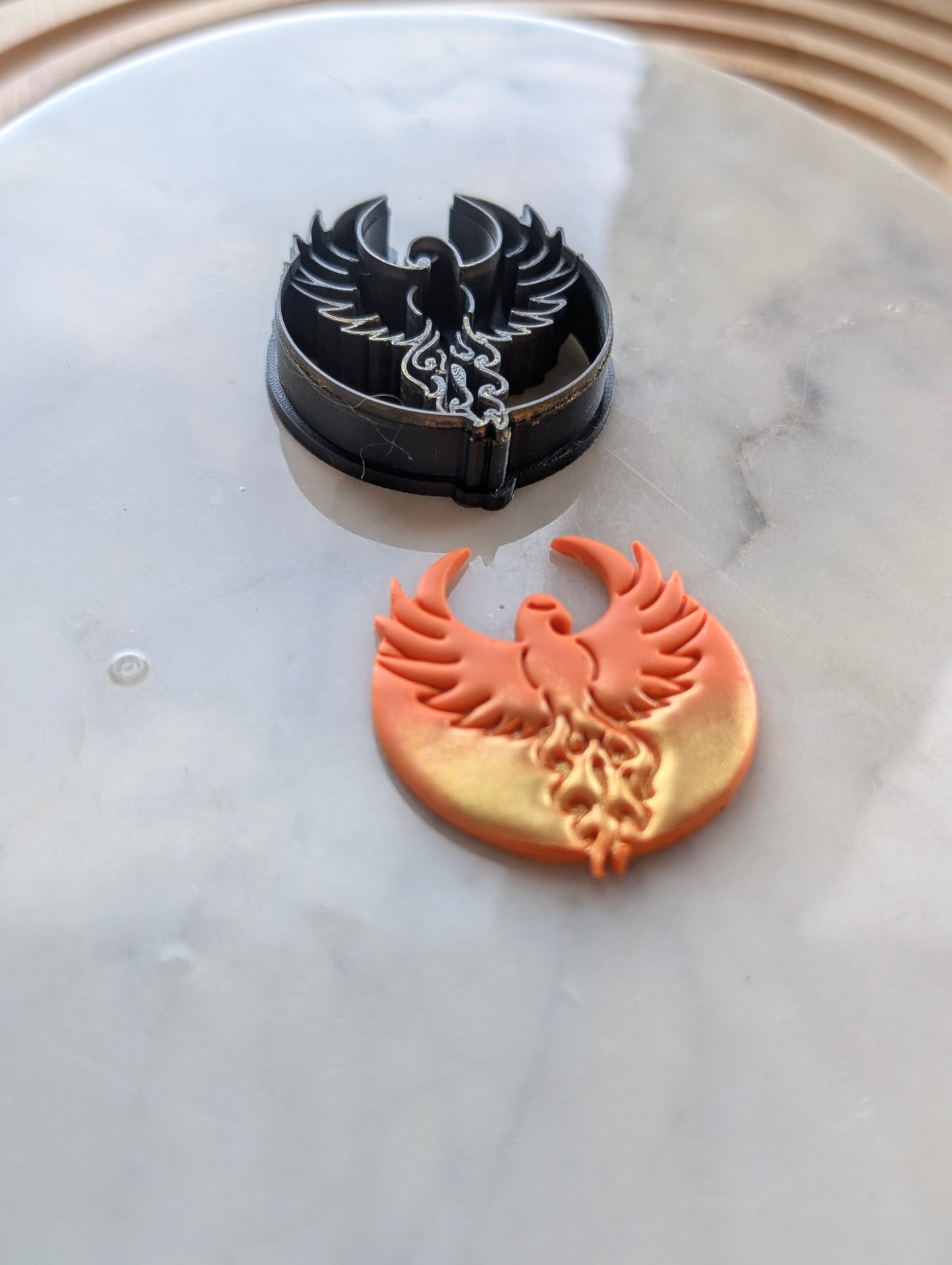 Phoenix Rising Over Moon -  Sharp Embossed Earring Clay Cutter