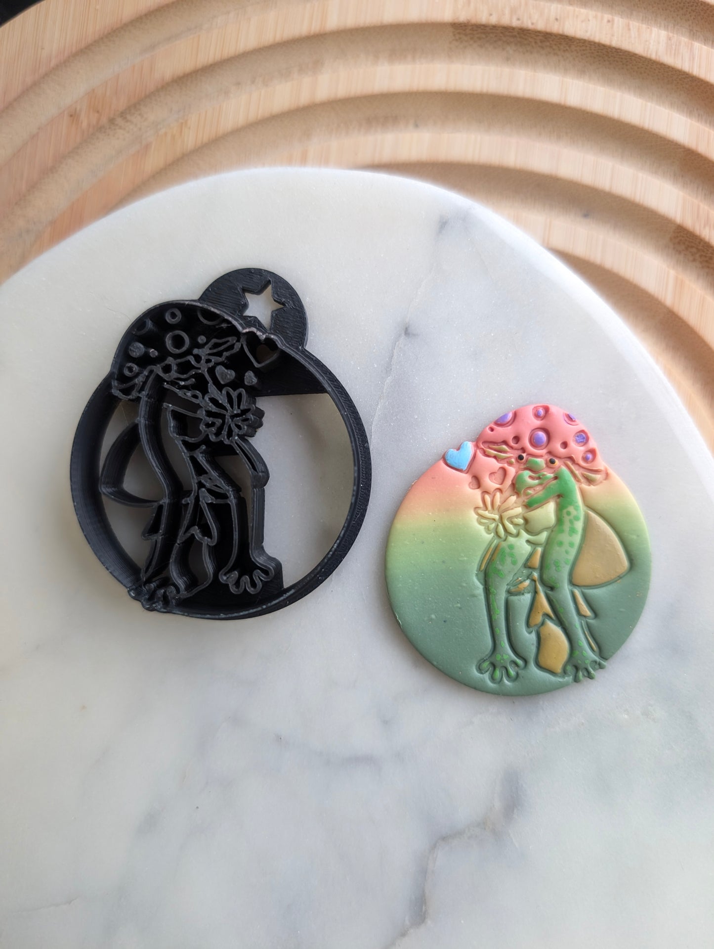 Frog Wearing a Mushroom Hat on a Toadstool Sharp Clay Cutter