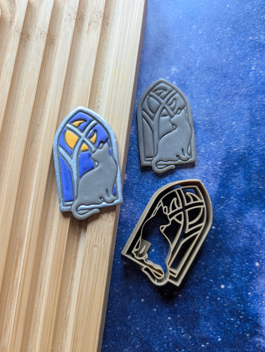 Cat in Cathedral Window with Crescent Moon Sharp Clay Cutter