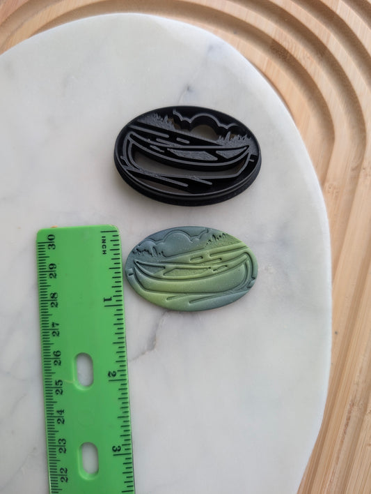 Canoe Scene with Trees and Lake in Oval Embossed Sharp Cutter for Clay and More