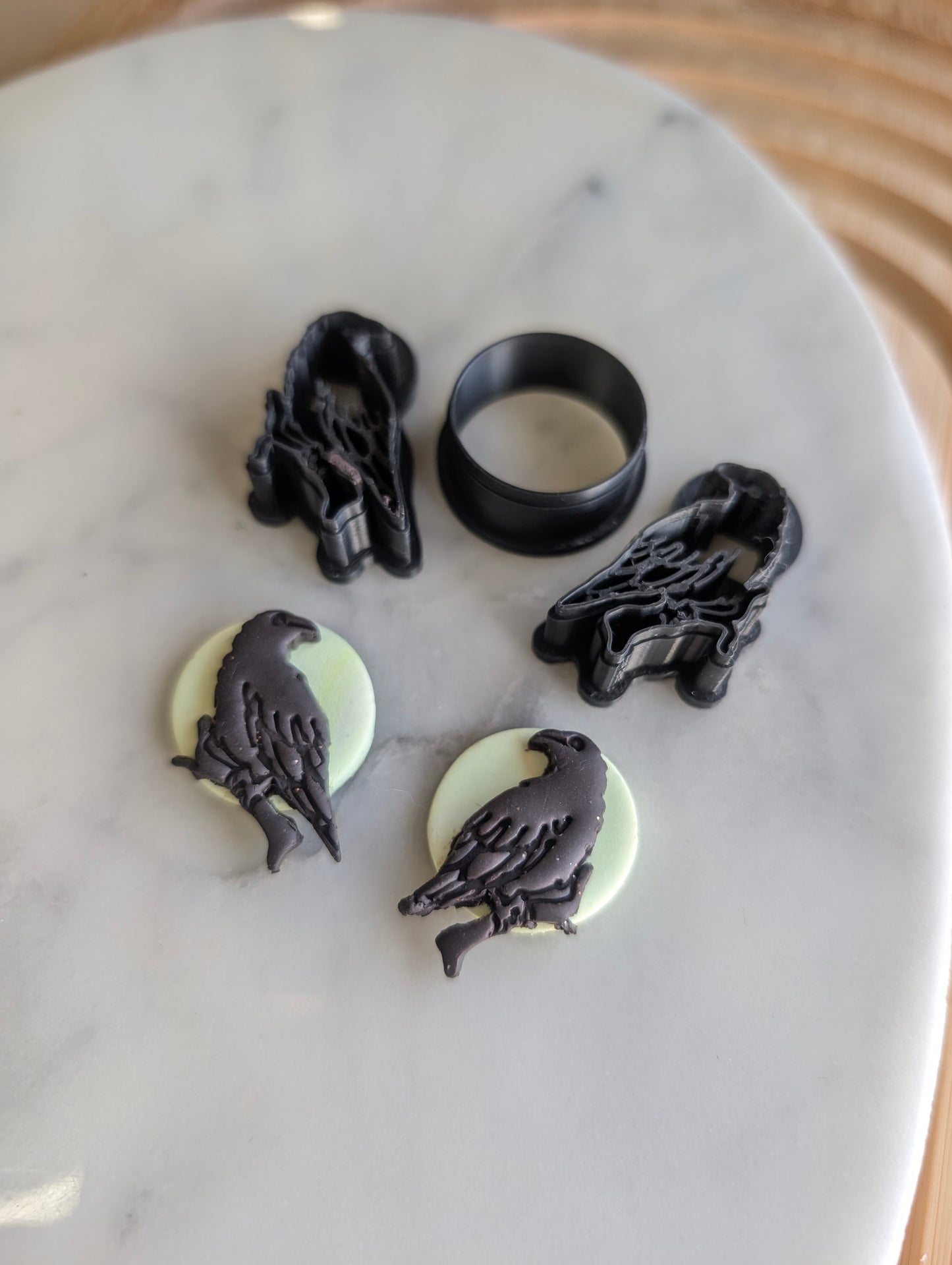 Small Raven on Branch and Full Moon Sharp Clay Cutter
