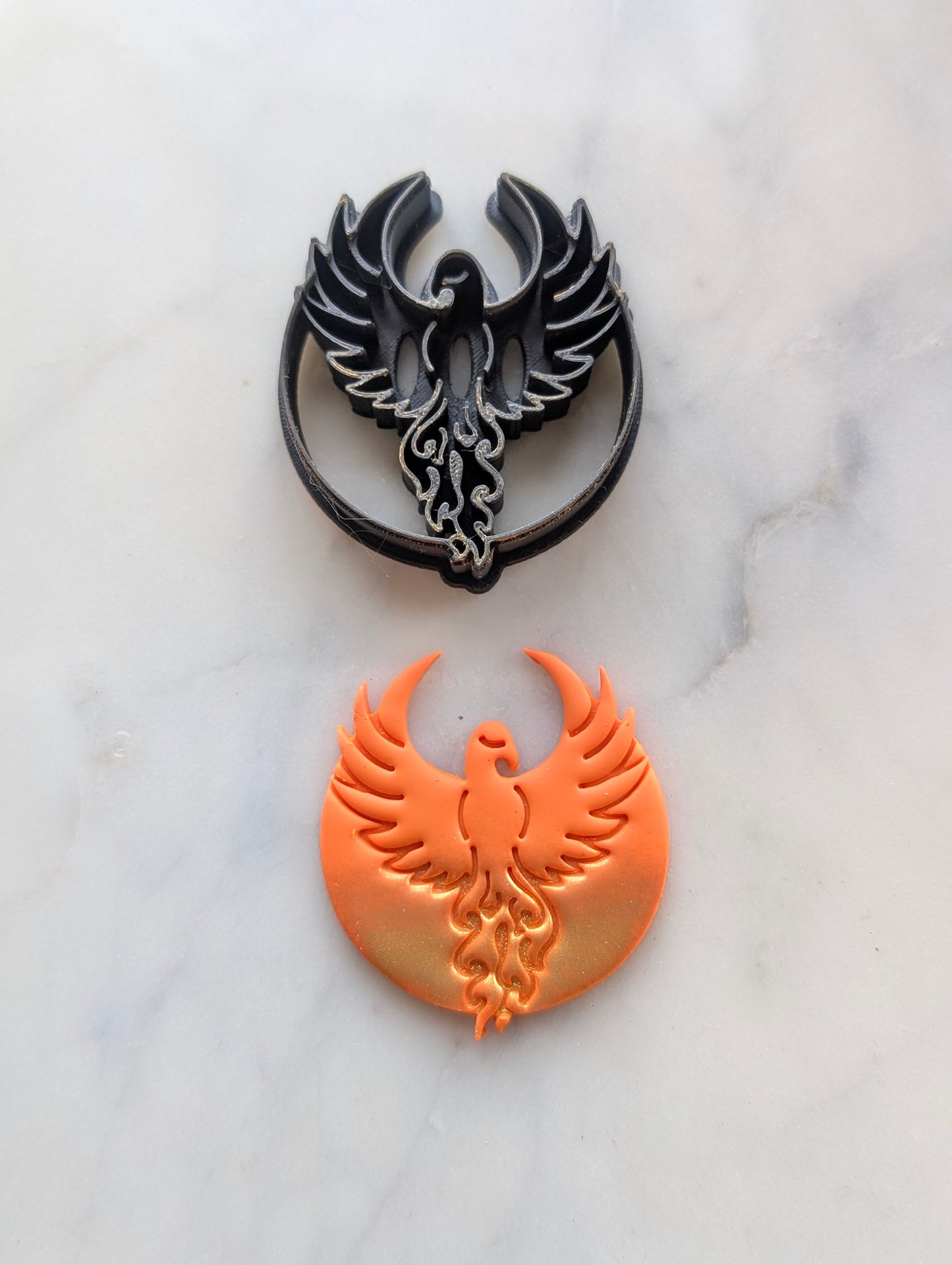 Phoenix Rising Over Moon -  Sharp Embossed Earring Clay Cutter