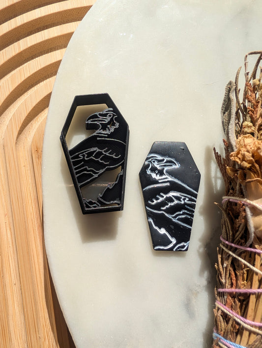 Raven or Crow on Coffin Silhouette Sharp Clay Cutter