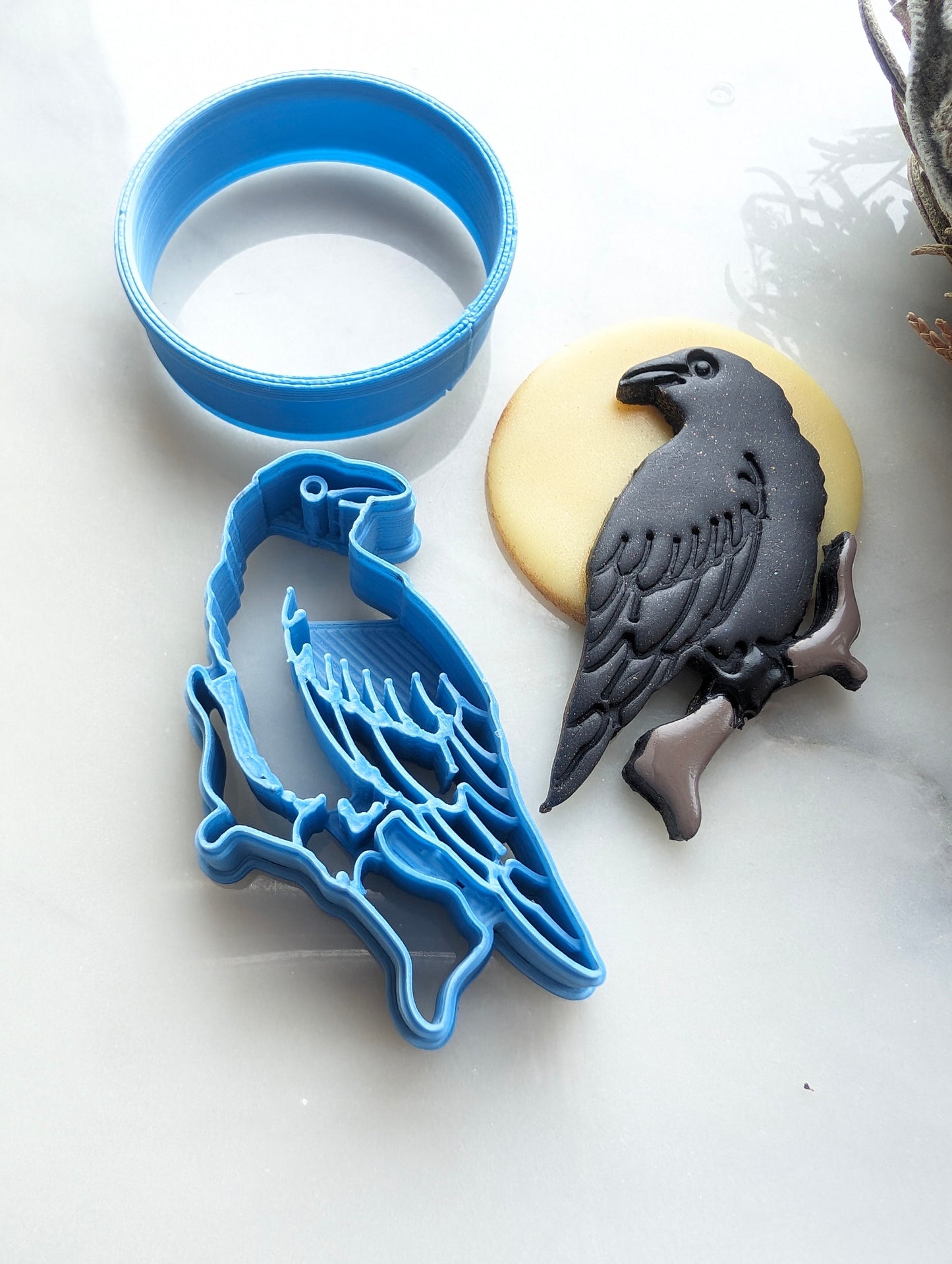 Raven on Branch with Full Moon Sharp Clay Cutter