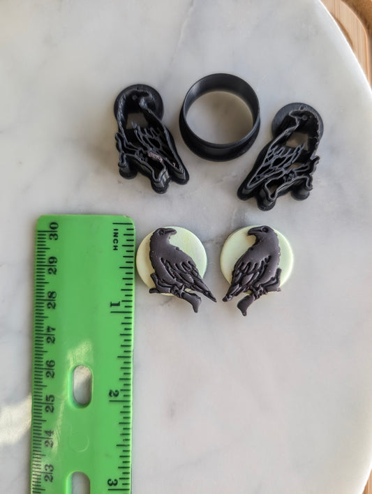 Small Raven on Branch and Full Moon Sharp Clay Cutter