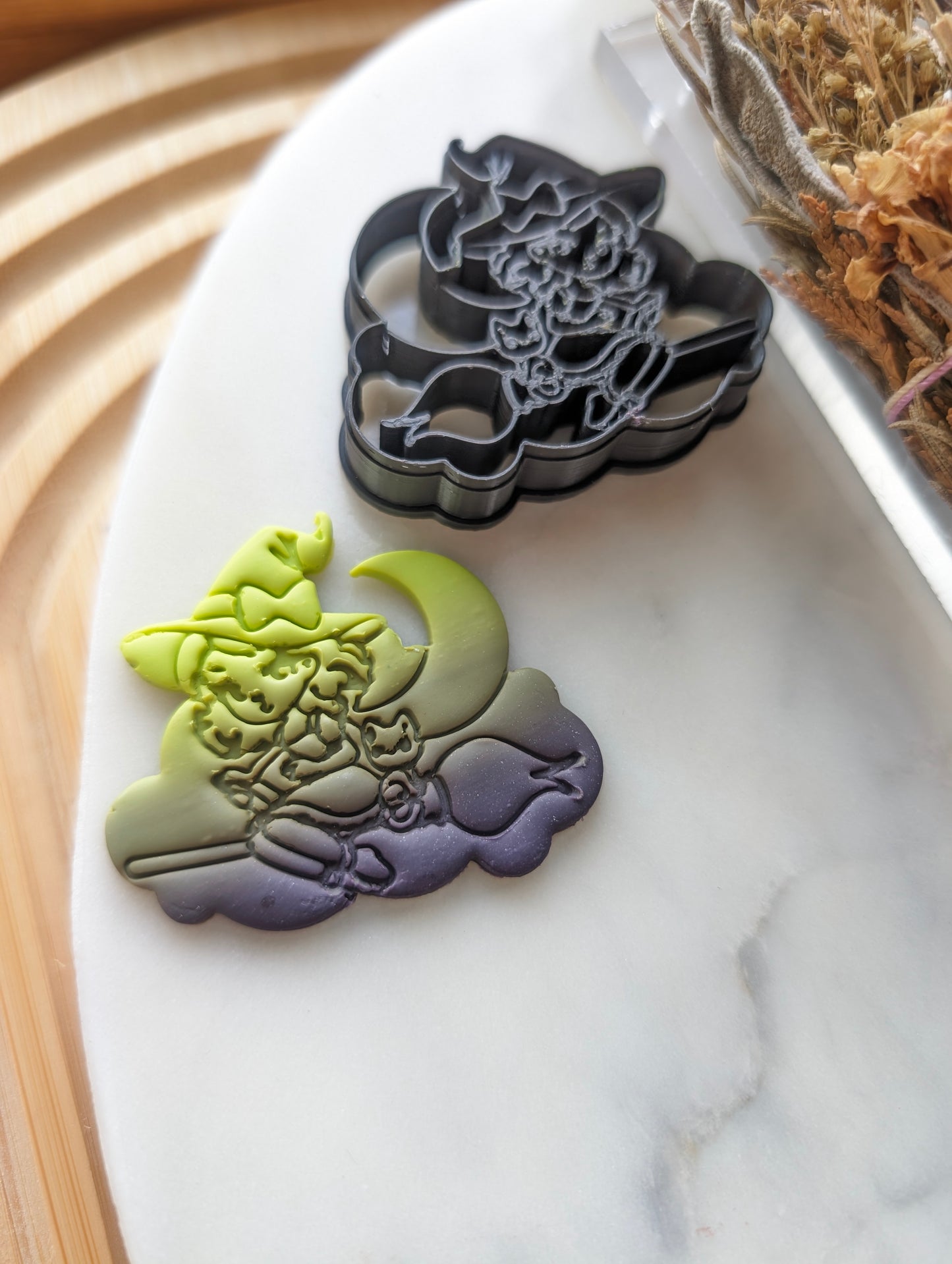 Little Witch and Cat on Clouds Sharp Clay Cutter