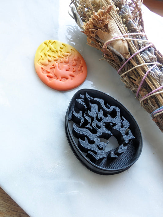 Fire and Dragon in Egg Shape Embossed Sharp Clay Cutter