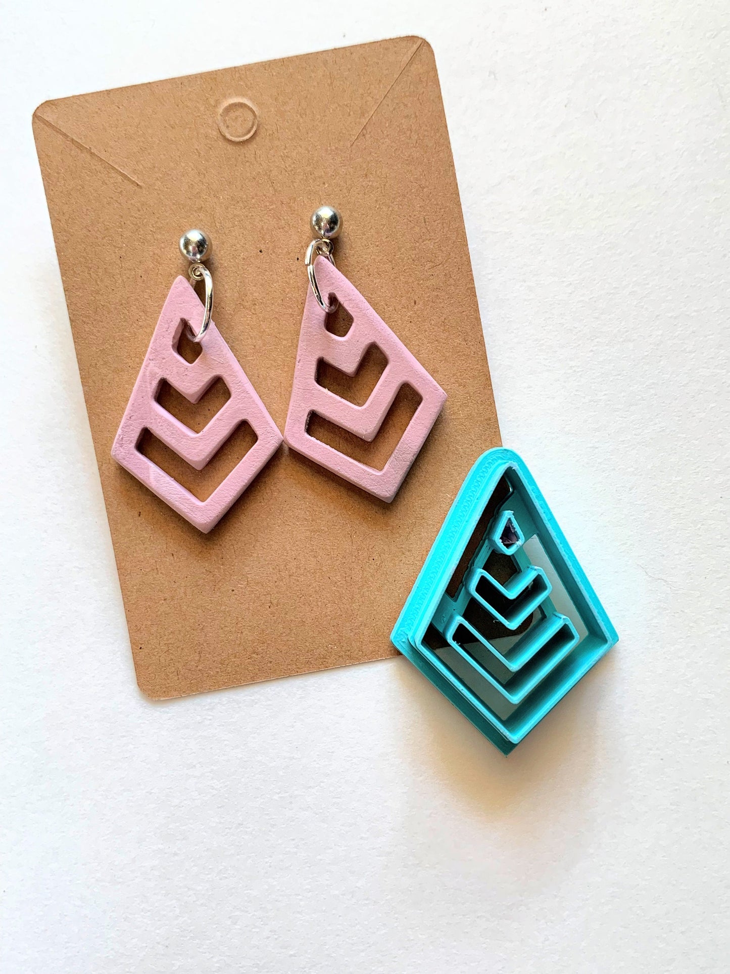 Geometric Abstract Regular Diamond Drop Earring Embossed Sharp Clay Cutter