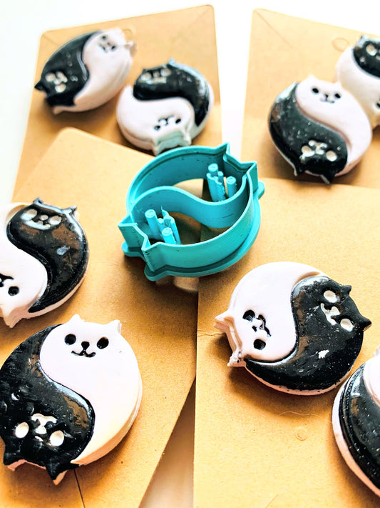 Yin Yang Ghost Cats - Embossed Sharp Clay Cutter