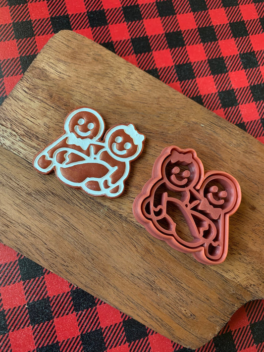 Naughty Gingerbread Couple - Embossed Sharp Clay Cutter
