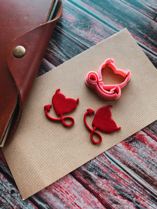 Devil Ears Demon Tail Heart  - Embossed Sharp Clay Cutter