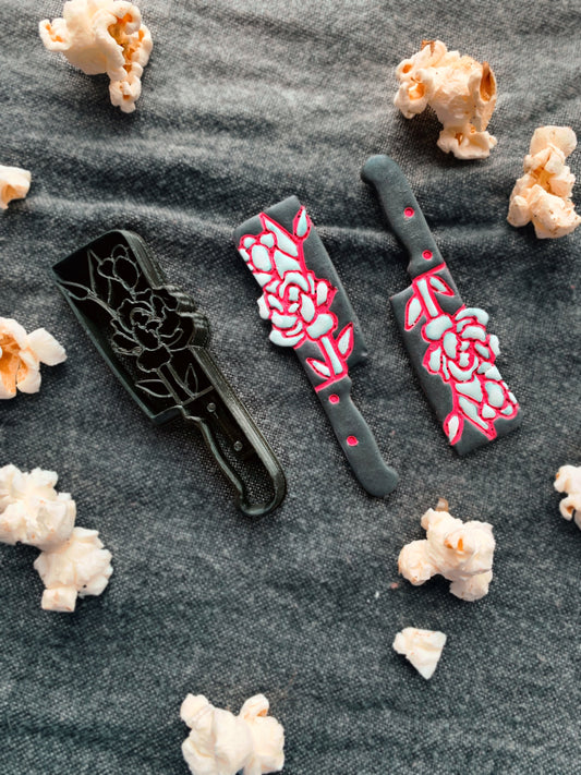 Peonies Floral Butcher Knife Sharp Clay Cutter