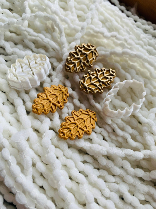 Geometric Oak Leaf Earrings Embossed Sharp Clay Cutter