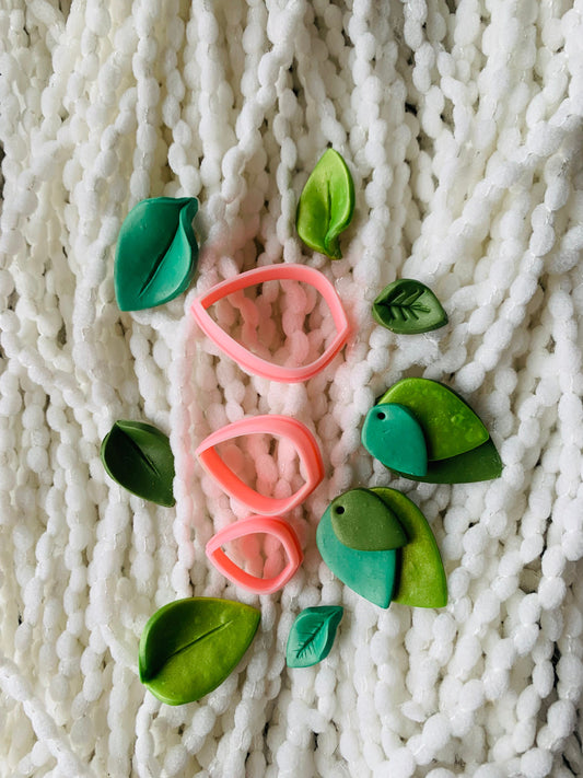 Geometric Simple Leaf Trio Earrings Embossed Sharp Clay Cutter