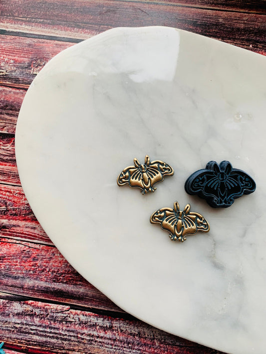 Ornate Puffy Moth -  Sharp Embossed Earring Clay Cutter
