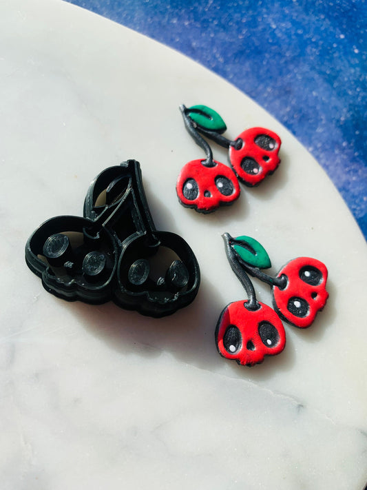 Small Chibi Skull Cherries  - Embossed Sharp Clay Cutter