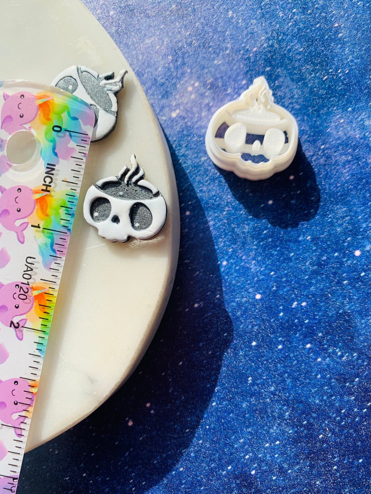 Small Coffee Cup Chibi Skull  - Embossed Sharp Clay Cutter
