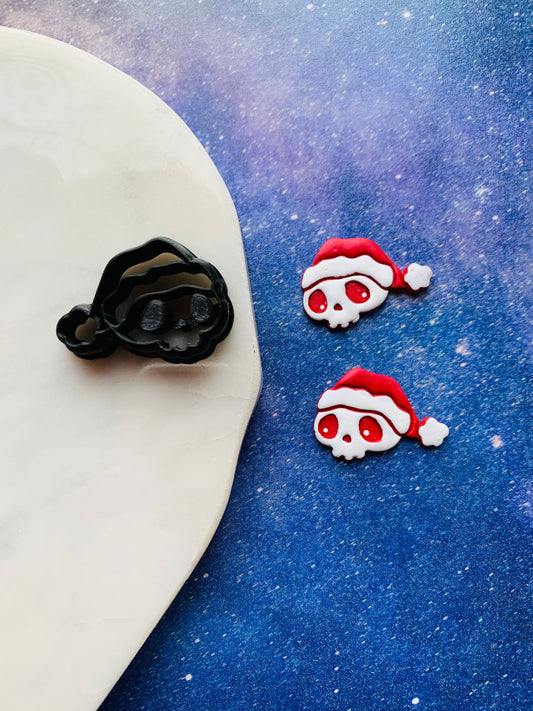 Small Chibi Santa Skull   - Embossed Sharp Clay Cutter
