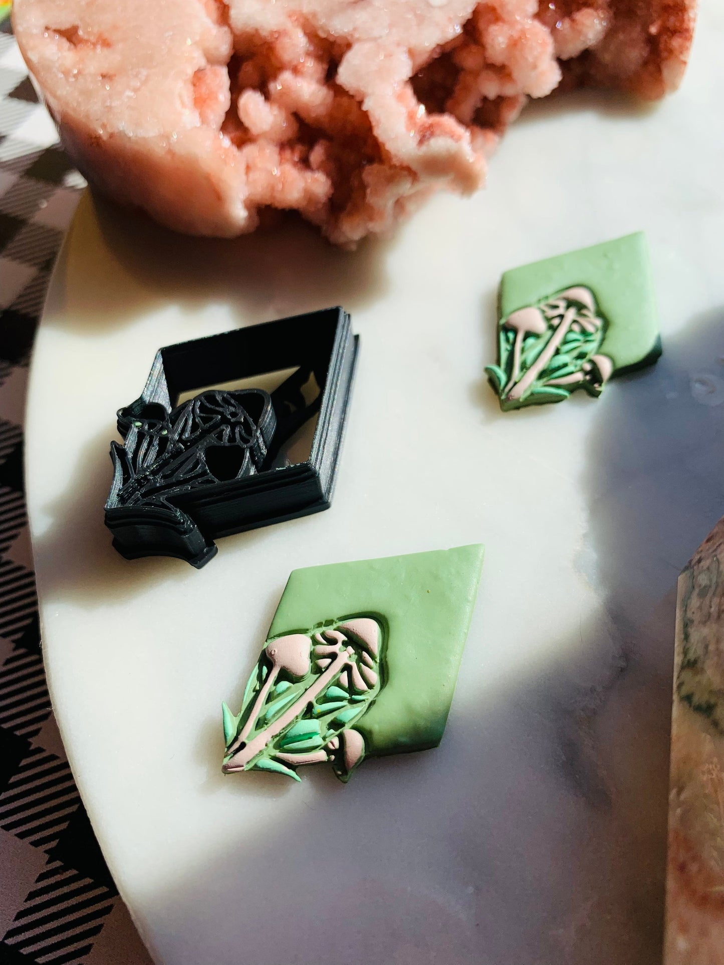 Natural Mushroom Scene in Diamond Border - Embossed Sharp Clay Cutter