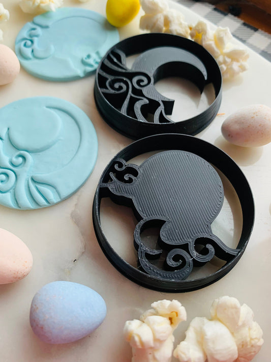 Clouds with Sun and Moon Tides SET OF 2 50mm Earring Embossed Sharp Clay Cutters